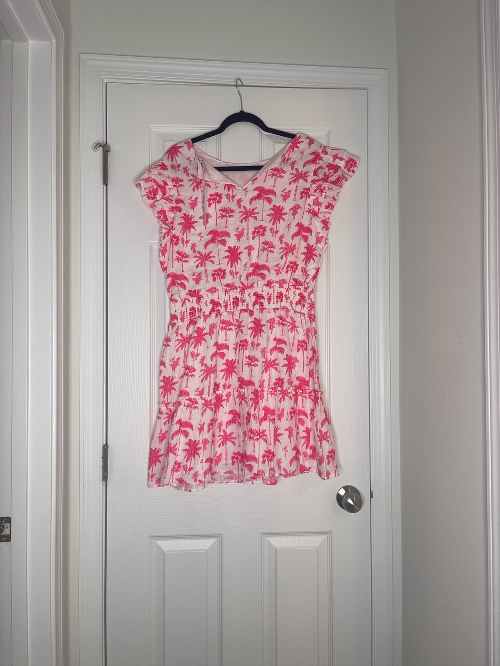 Vineyard Vines Pink & White Palm-Print Ruffle-Sleeve Mini Dress - Picture 2 of 5